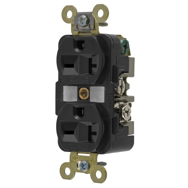 Hubbell Wiring Device-Kellems Straight Blade Receptacle, 6-20R, 20 A, 250V AC, 2 Pole, 3 Wire, Flush Mount, Grounded HBL5462BK - main